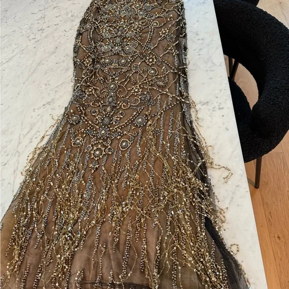 Marchesa Couture Icons Crystal Threadwork Gown Nude Beaded Evening Dress US 2 - Picture 13 of 15